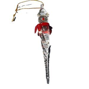 Glass Snowman Icicle Ornament With Red Scarf & Hat For Holiday Decor & Tree Hang